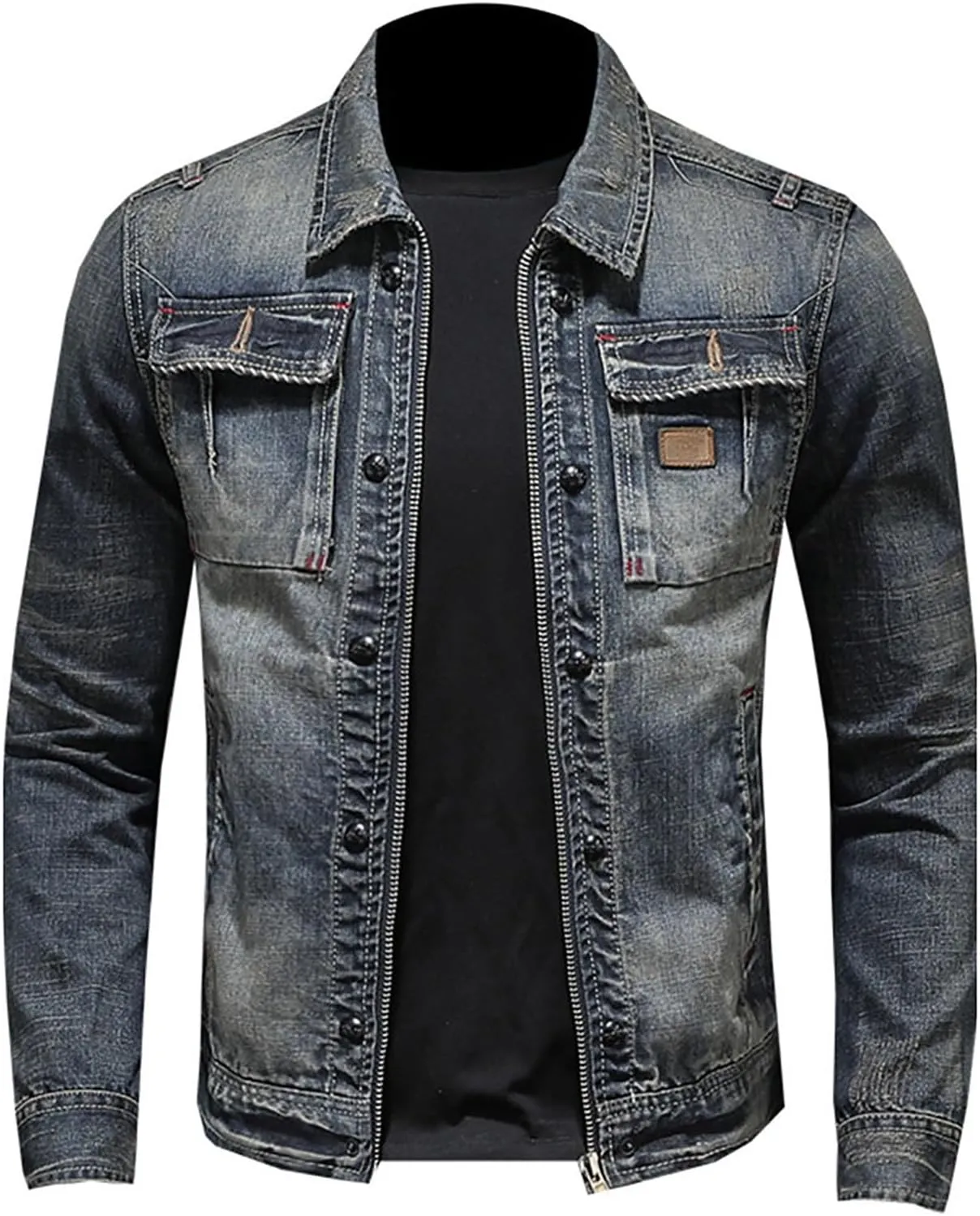 Mens Jackets Turtle Neck Denim Jackets Outerwear for Man Long Sleeve Work Western Winter Fall Jackets 2025