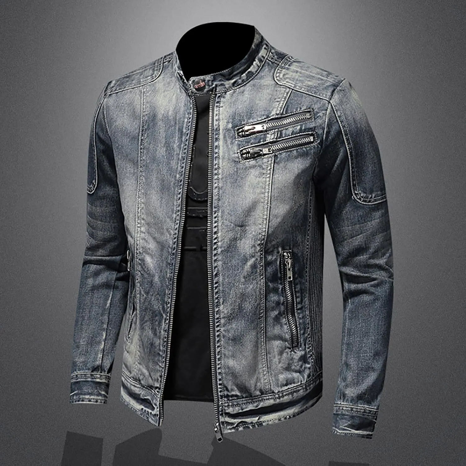 Mens Jackets Turtle Neck Denim Jackets Outerwear for Man Long Sleeve Work Western Winter Fall Jackets 2025