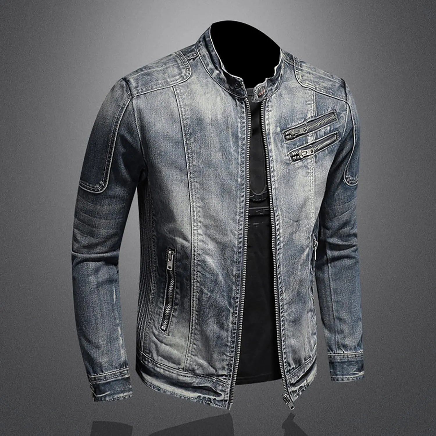 Mens Jackets Turtle Neck Denim Jackets Outerwear for Man Long Sleeve Work Western Winter Fall Jackets 2025