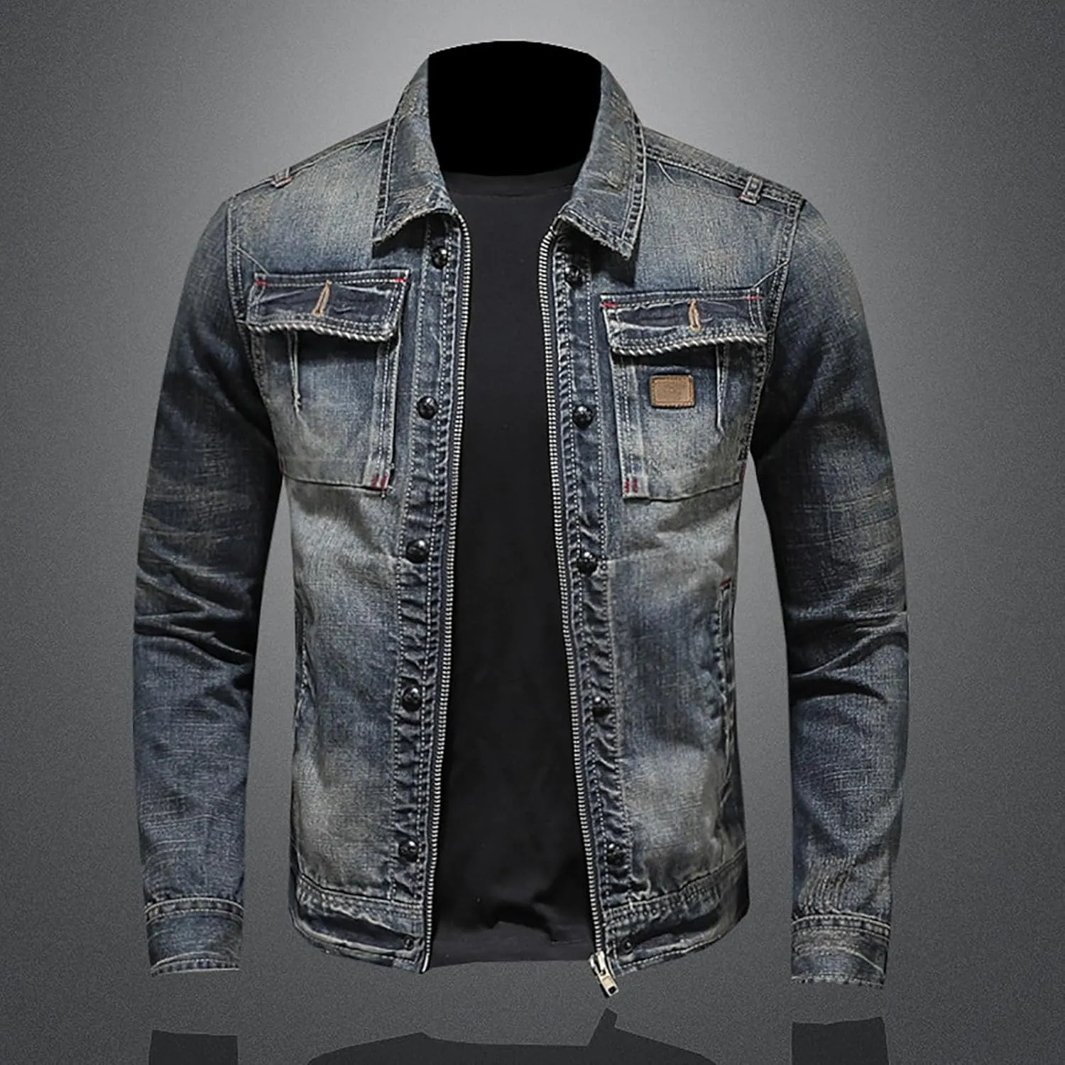 Mens Jackets Turtle Neck Denim Jackets Outerwear for Man Long Sleeve Work Western Winter Fall Jackets 2025