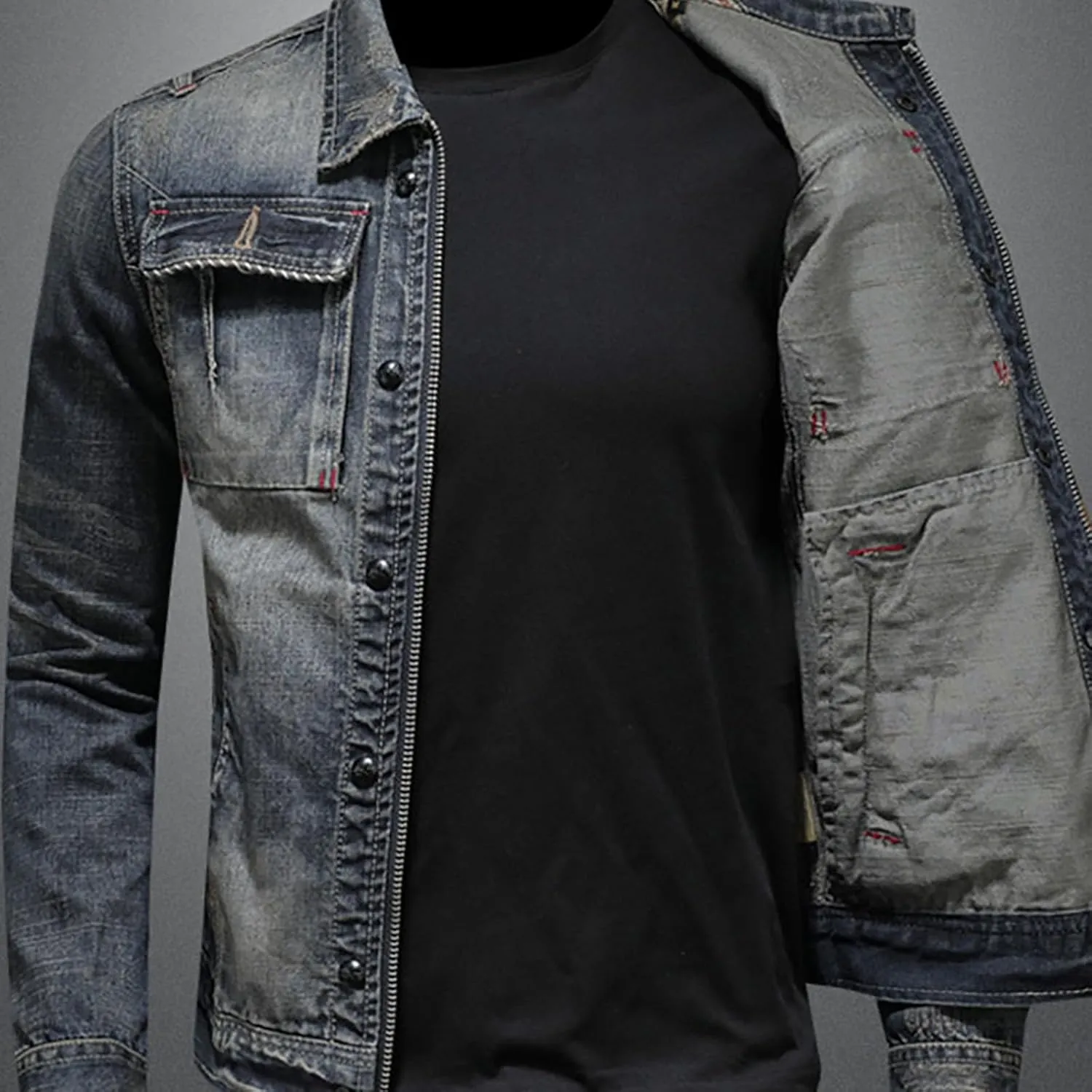 Mens Jackets Turtle Neck Denim Jackets Outerwear for Man Long Sleeve Work Western Winter Fall Jackets 2025
