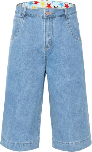 Men's Non-Stretch Loose Fit Wide-Leg Super Baggy Extra Long Denim Shorts Jorts-17 Inseam Below Knee