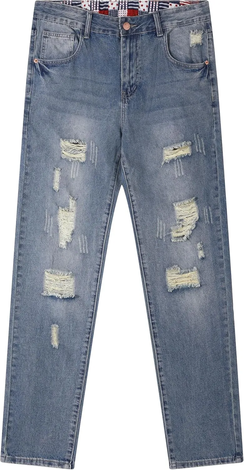 Men's Non-Stretch Regular Fit Straight-Leg Denim Pants Jeans