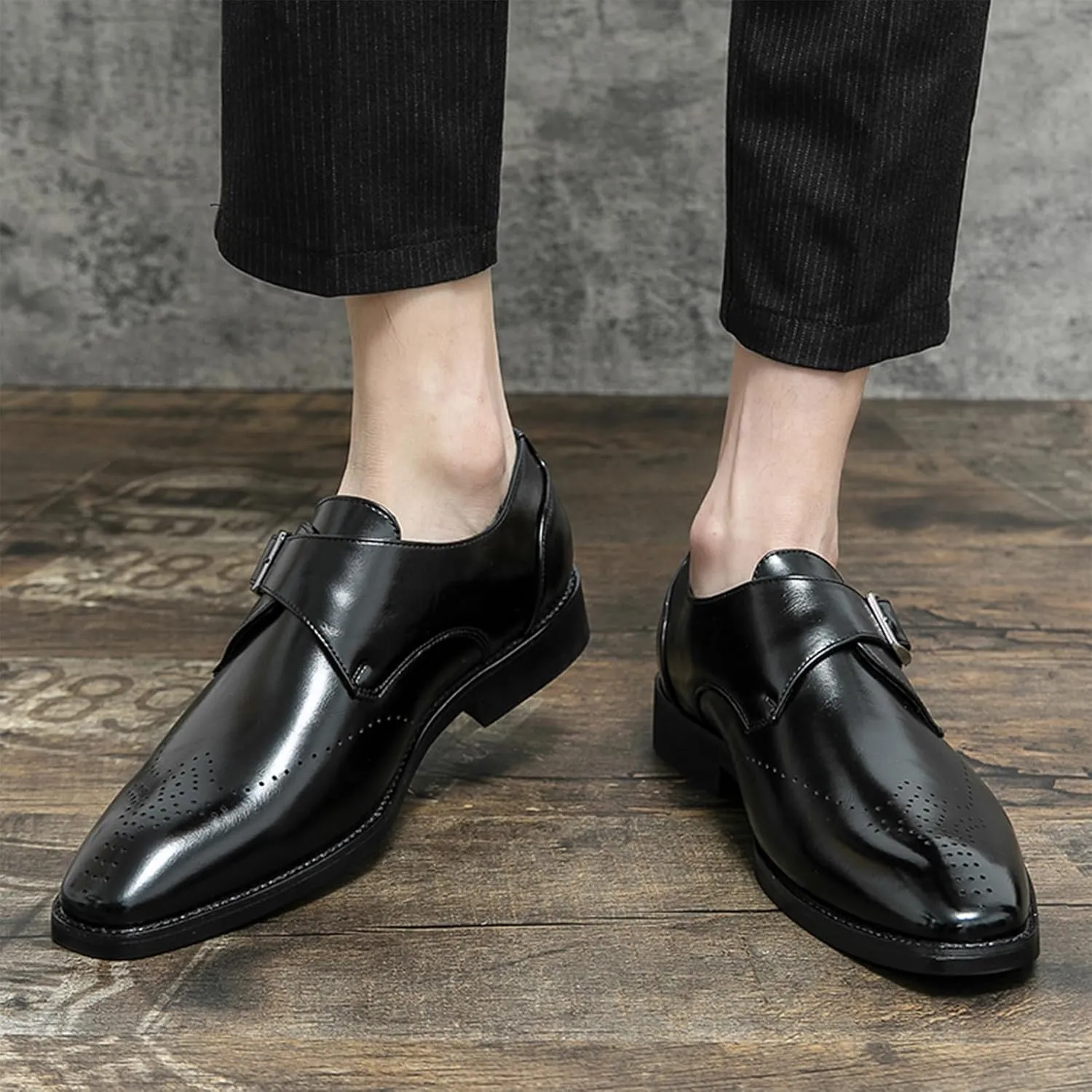 Men's Single Monk Shoes Smart British Style Microfiber Leather Dress Brogues