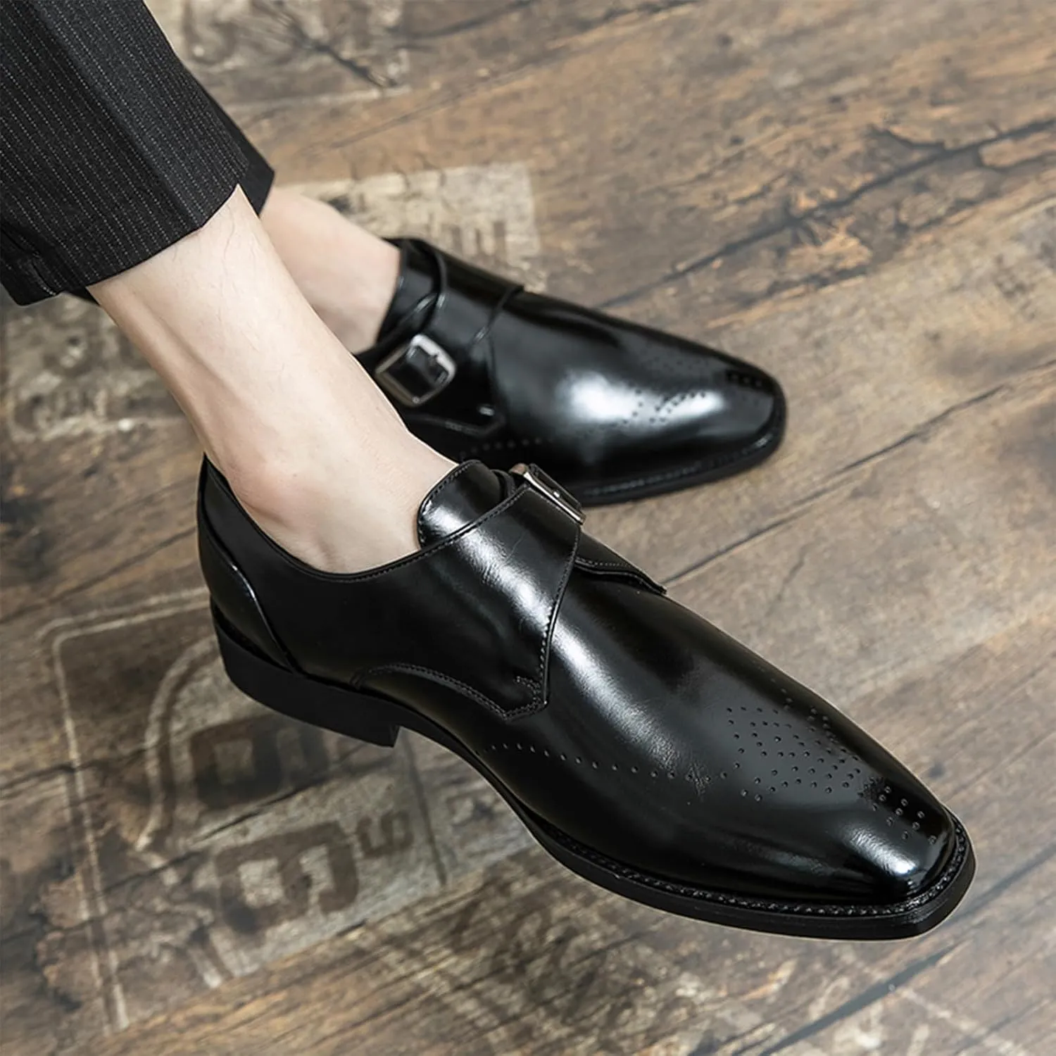 Men's Single Monk Shoes Smart British Style Microfiber Leather Dress Brogues