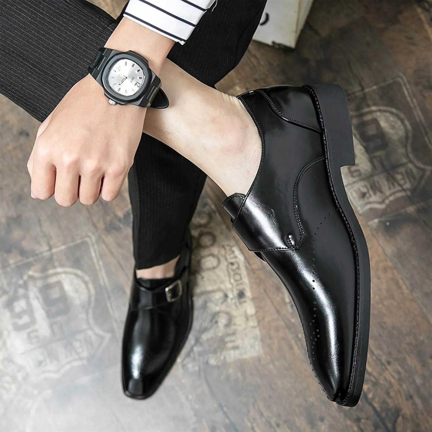 Men's Single Monk Shoes Smart British Style Microfiber Leather Dress Brogues