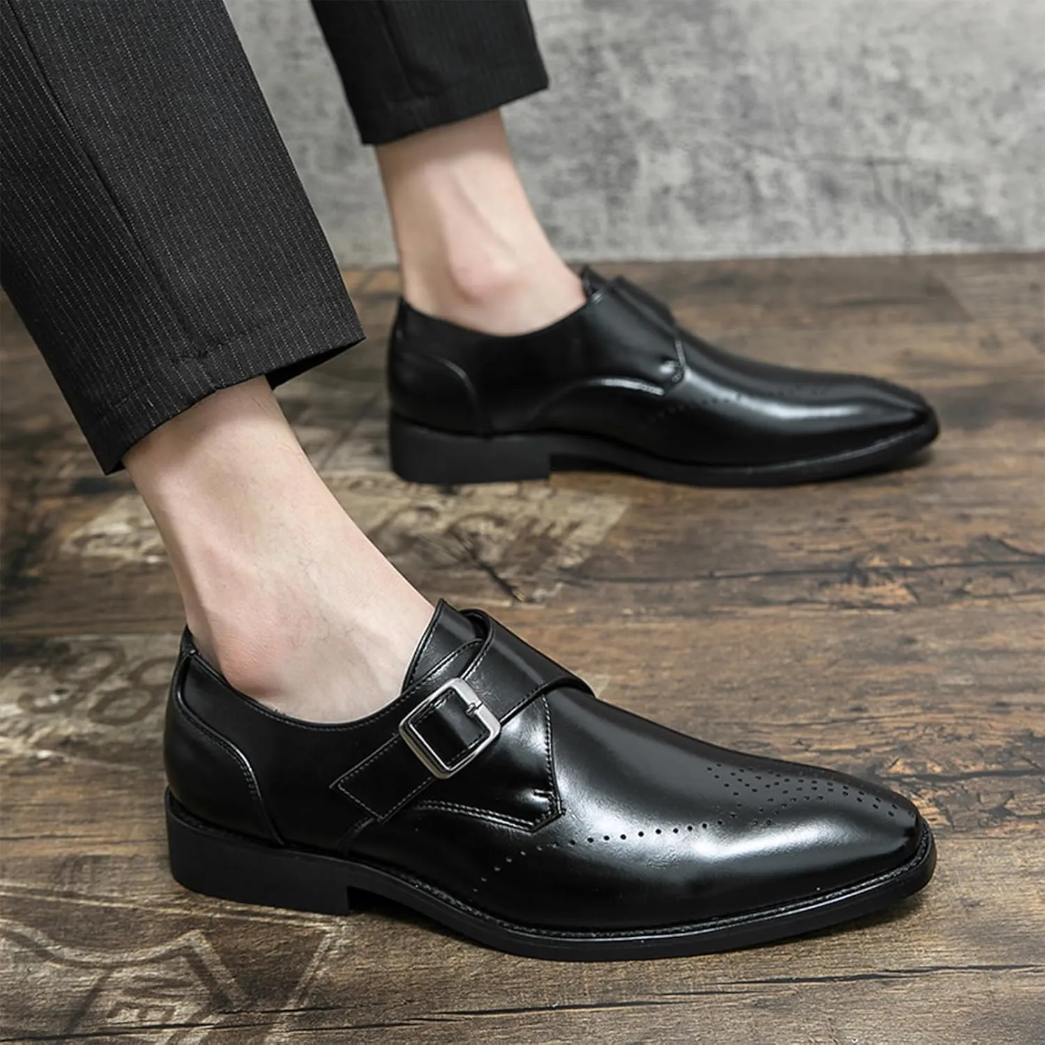Men's Single Monk Shoes Smart British Style Microfiber Leather Dress Brogues
