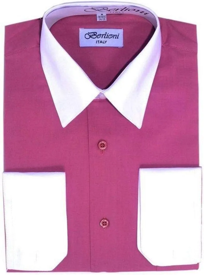 Men's Two-Tone French Convertible Cuff Button Up Dress Shirt