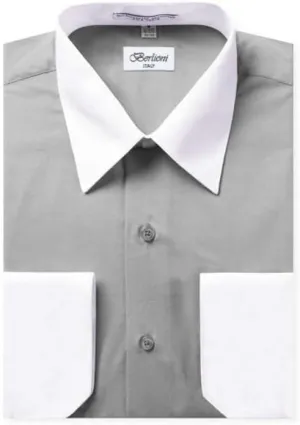 Men's Two-Tone French Convertible Cuff Button Up Dress Shirt