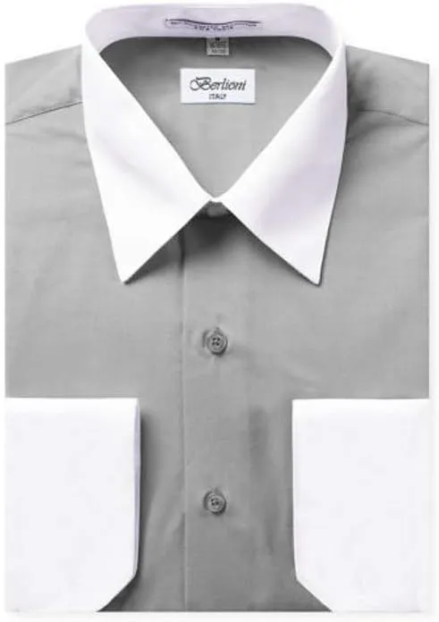 Men's Two-Tone French Convertible Cuff Button Up Dress Shirt