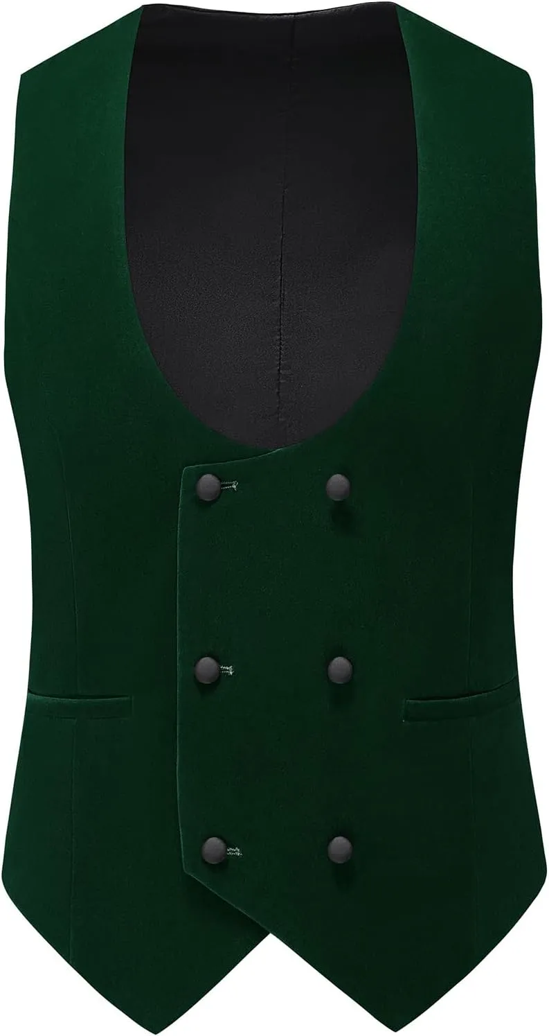 Mens Velvet 3 Piece Suits Slim Fit Peaked Lapel One Button Tuxedo Dinner Jacket Vest Pants Suit Set