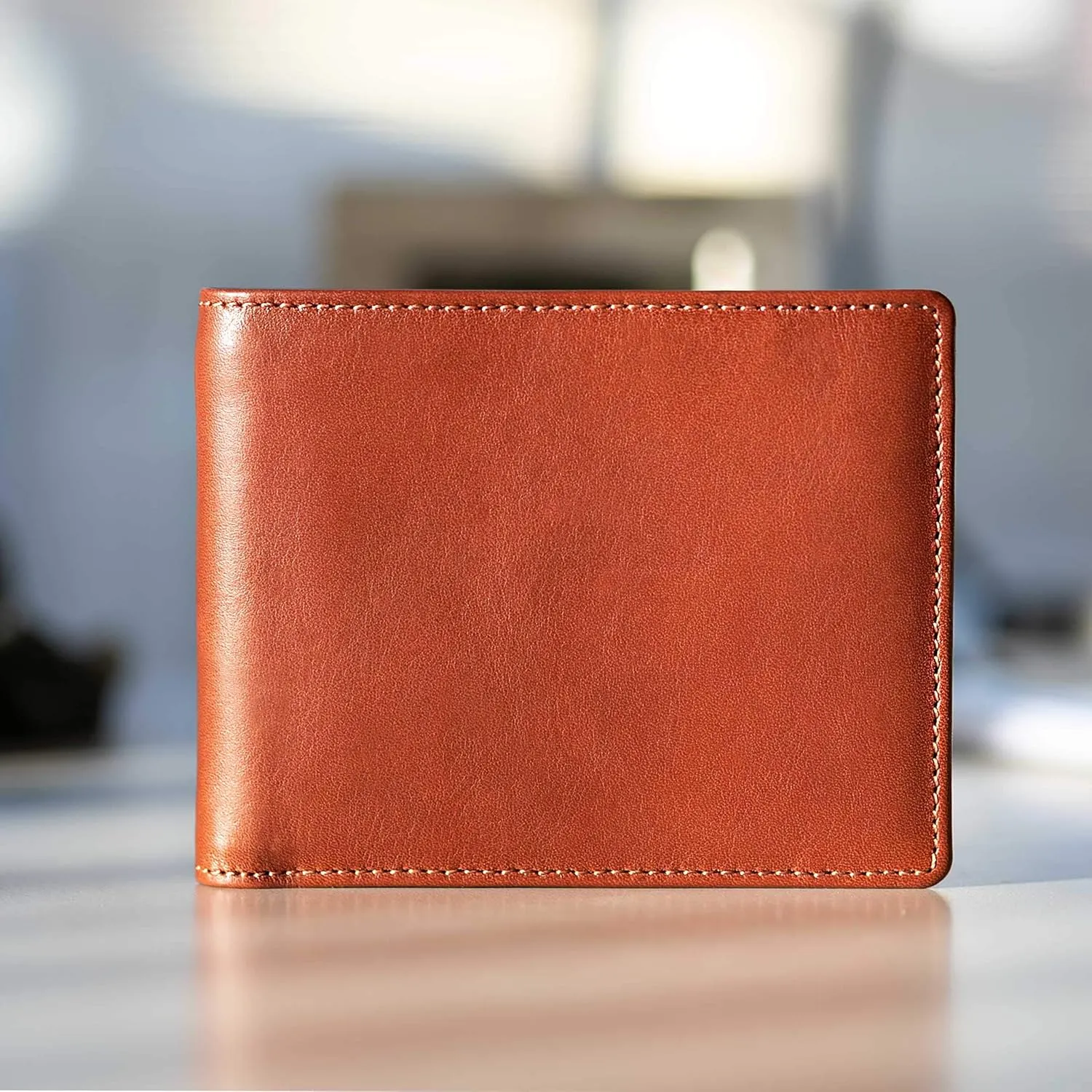 Mens Wallet Full Grain Genuine Leather Slim Minimalist Front Pocket Bifold Soft Nappa RFID Protection (Tan)