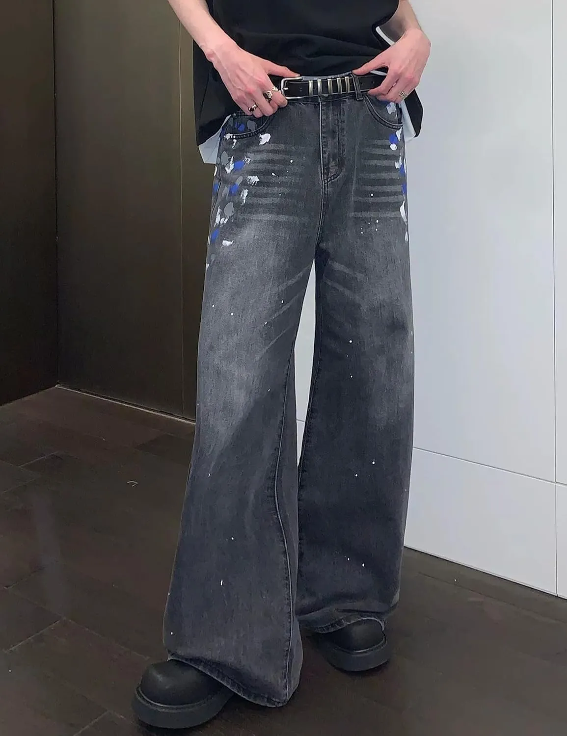 Men's Y2K Jeans Hip Hop Baggy Denim Pants Spiderweb Graphic Jeans Goth Denim Joggers Streetwear