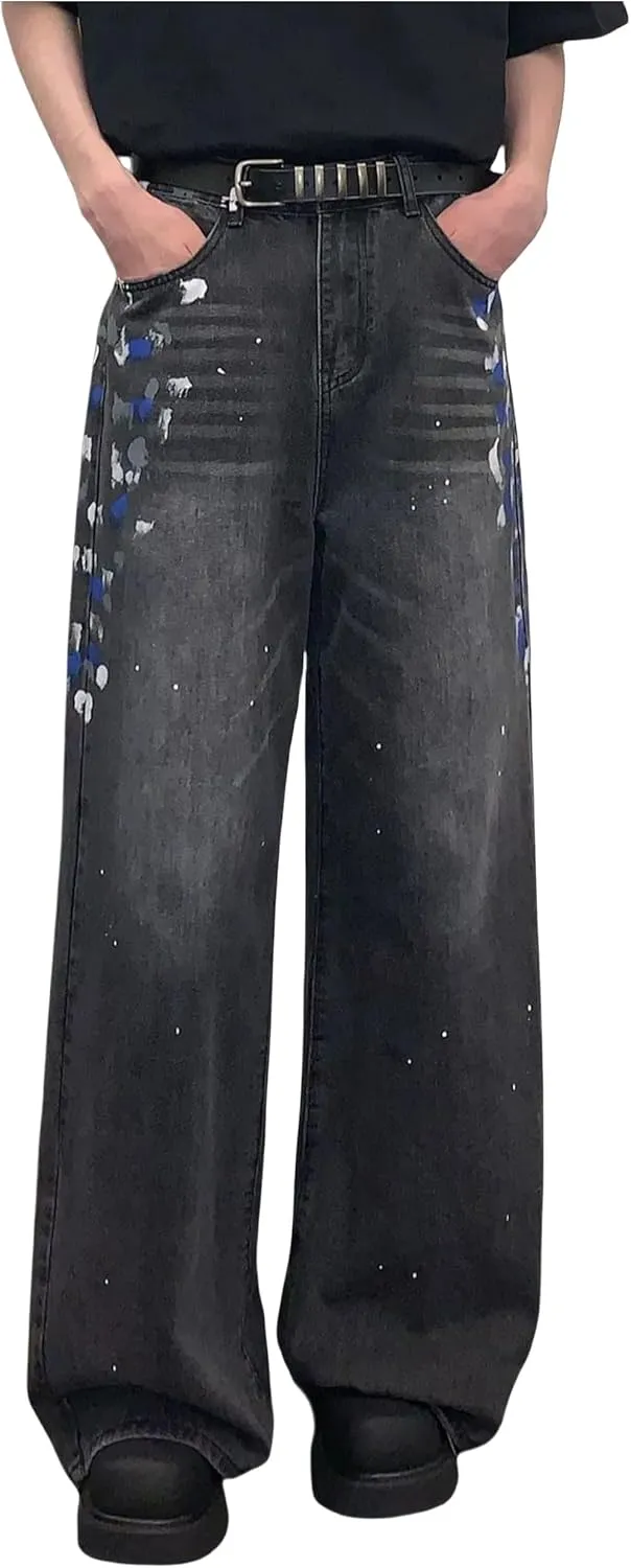 Men's Y2K Jeans Hip Hop Baggy Denim Pants Spiderweb Graphic Jeans Goth Denim Joggers Streetwear