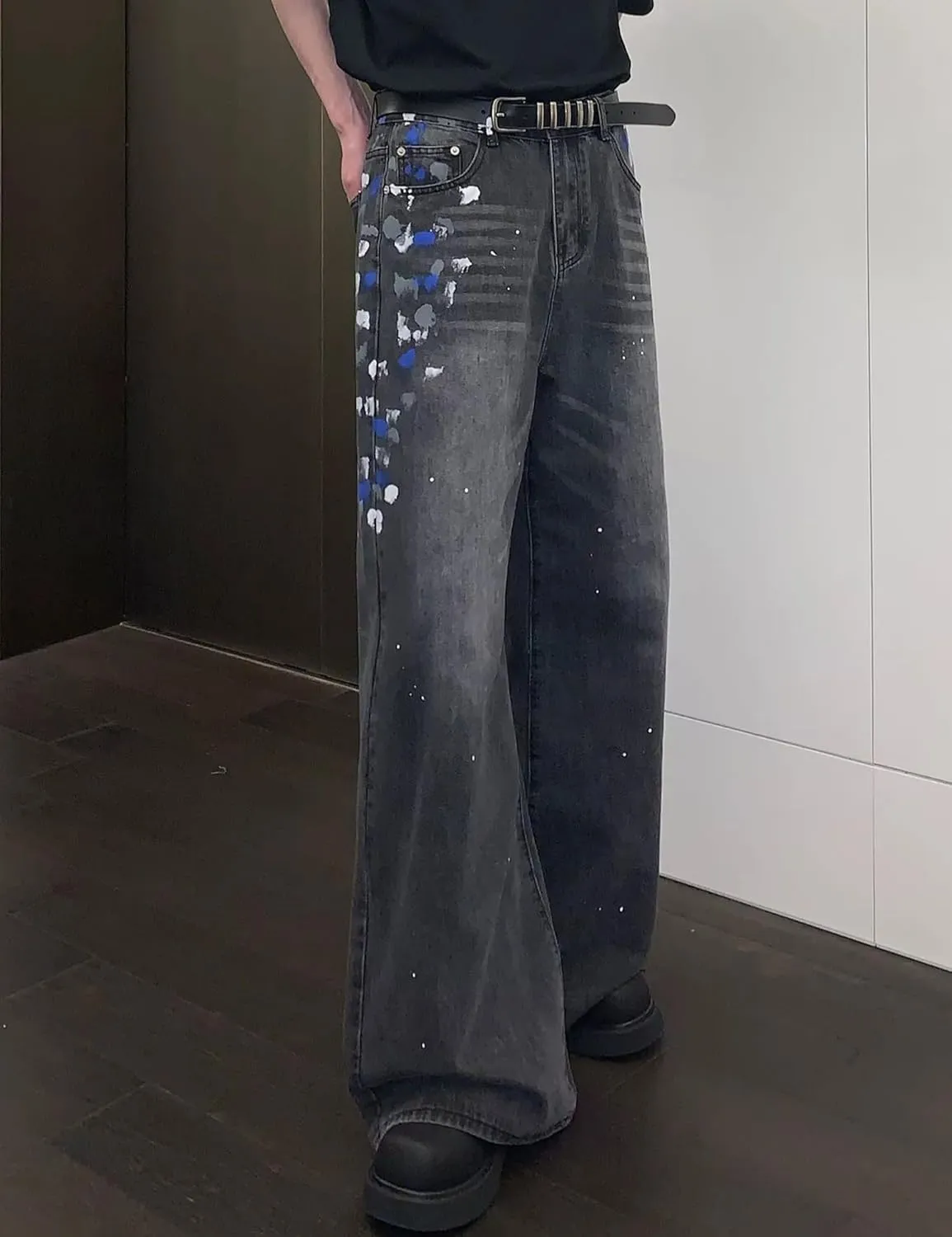 Men's Y2K Jeans Hip Hop Baggy Denim Pants Spiderweb Graphic Jeans Goth Denim Joggers Streetwear