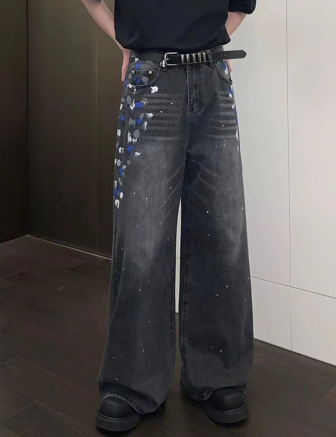 Men's Y2K Jeans Hip Hop Baggy Denim Pants Spiderweb Graphic Jeans Goth Denim Joggers Streetwear