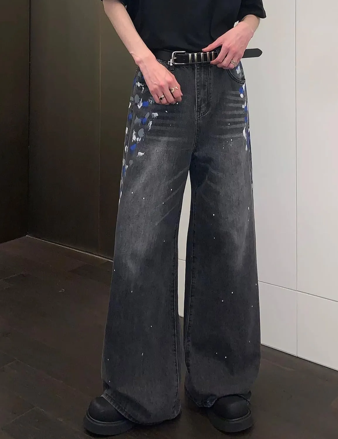 Men's Y2K Jeans Hip Hop Baggy Denim Pants Spiderweb Graphic Jeans Goth Denim Joggers Streetwear