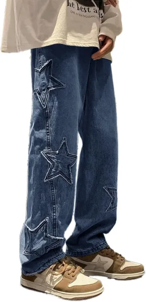 Mens Y2k Star Jeans High Waisted Hip Hop Streetwear Jeans Loose Baggy Embroidery Aesthetic Harajuku Denim Pants