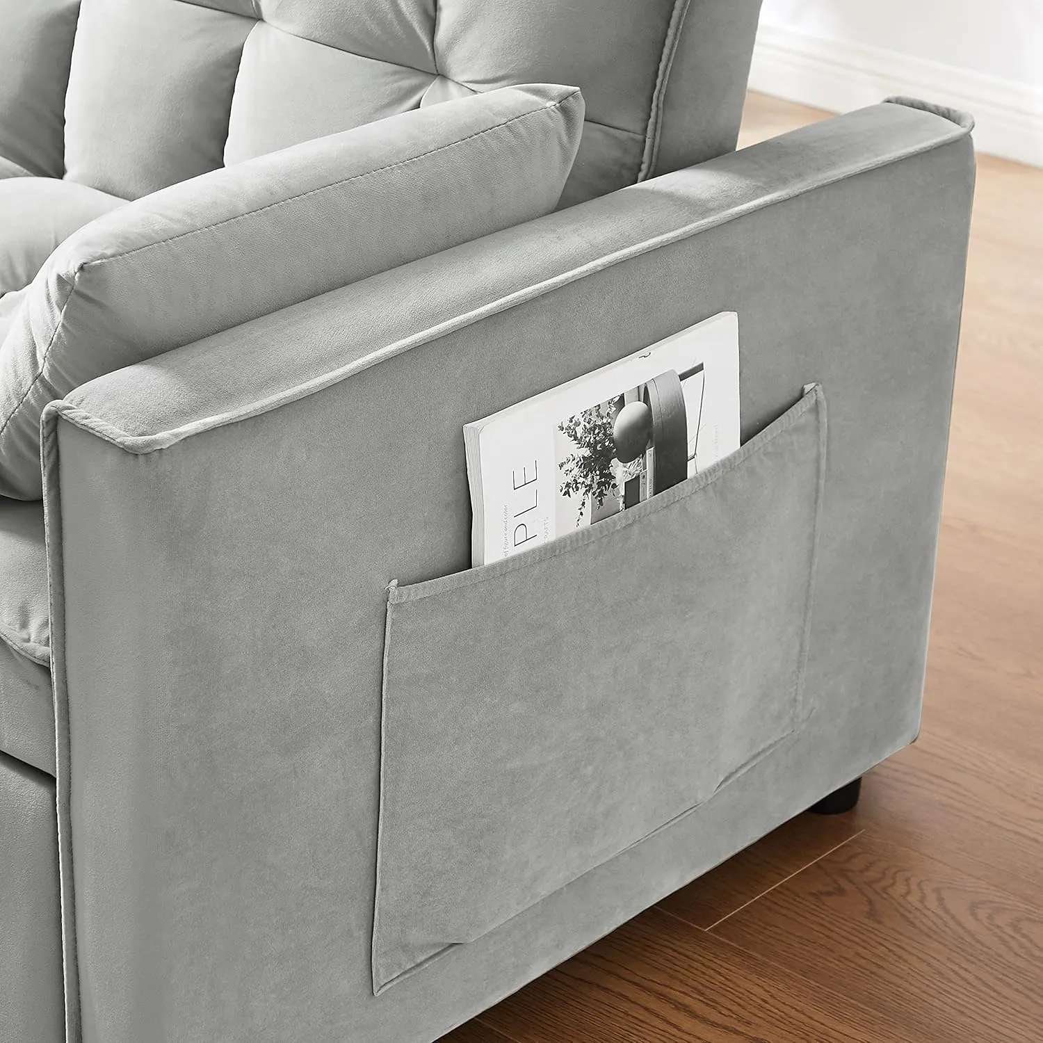 Merax 55.11" Modern 3 in 1 Velvet Convertible Sleeper Sofa Bed,Small Love Seat Lounge Sofa w/Reclining Backrest,Toss Pillows,Pockets,Loveseat Futon Couch Pullout Bed for Living Room,Gray