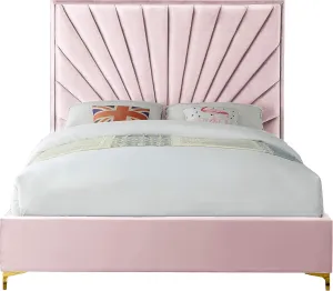 Meridian Furniture Eclipse Collection Modern | Contemporary Velvet Upholstered Bed with Channel Tufted Design and Complete Sets of Gold and Chrome Legs Included, King, Pink