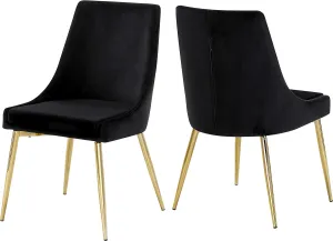 Meridian Furniture Karina Collection Modern | Contemporary Velvet Upholstered Dining Chair with Sturdy Metal Legs, Set of 2, 19.5" W x 21.5" D x 33.5" H, Black