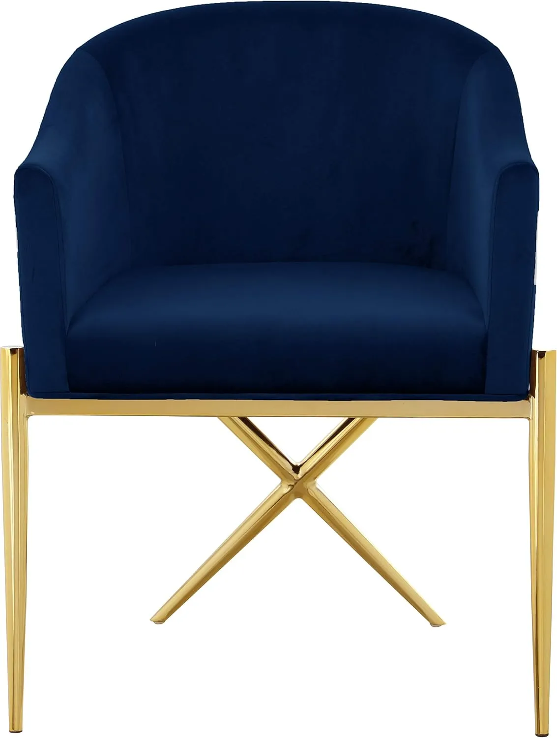 Meridian Furniture Xavier Collection Modern | Contemporary Velvet Upholstered Dining Chair with Sturdy Steel X Shaped Legs, 25.5" W x 24.5" D x 31.5" H, Navy