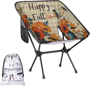 Mesh Flowers Birds Fall Portable Camping Chair Backpacking Chair for Adults Outdoor Folding Camping Chairs for Patio Camp Lawn Beach Travel Hiking