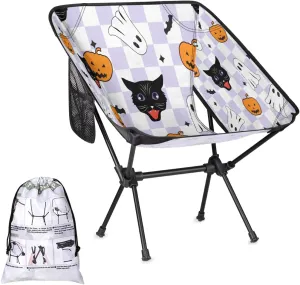 Mesh Pumpkin Bat Cat Portable Camping Chair Backpacking Chair for Adults Outdoor Folding Camping Chairs for Patio Camp Lawn Beach Travel Hiking