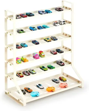 Metal Parking Garage 1/64 Scale Toy Storage Model Display Shelf Cabinet Rack for Mini Cars and Small Wheels (White)