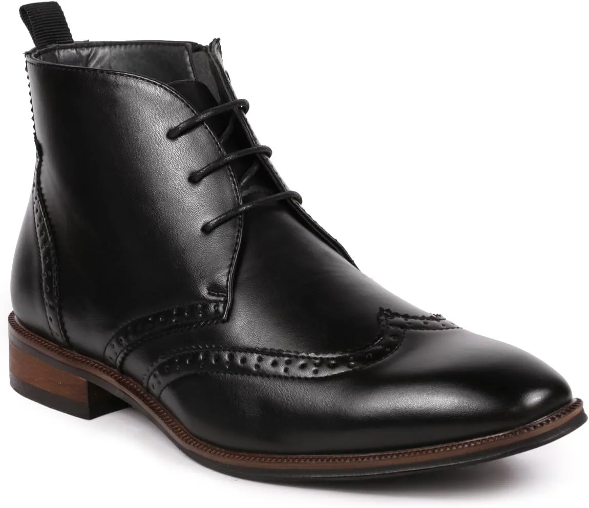 Metrocharm MC116 Men's Lace Up Perforated Wing Tip Formal Dress Ankle Boots