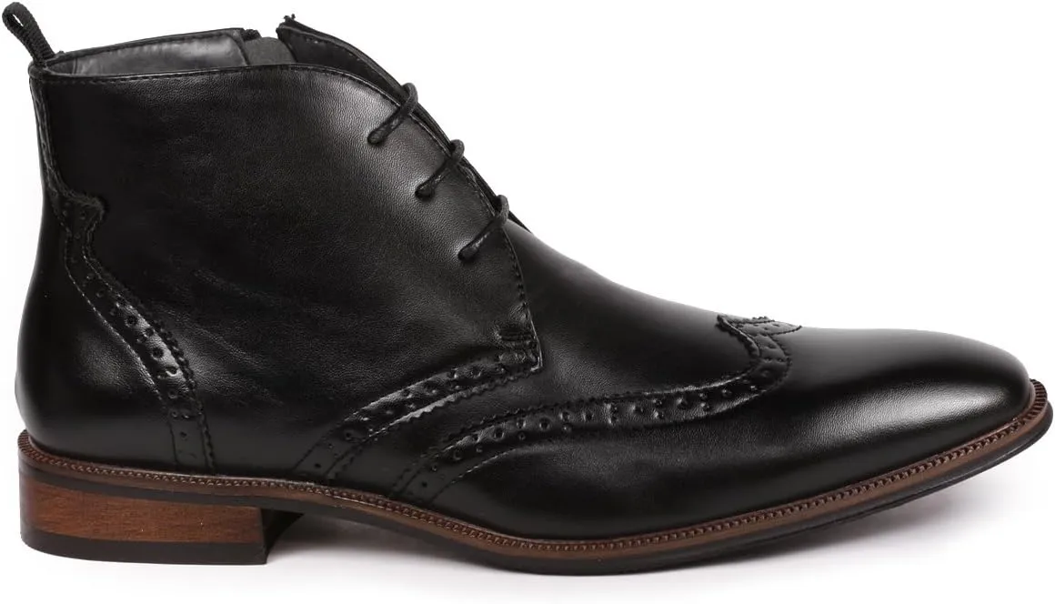 Metrocharm MC116 Men's Lace Up Perforated Wing Tip Formal Dress Ankle Boots