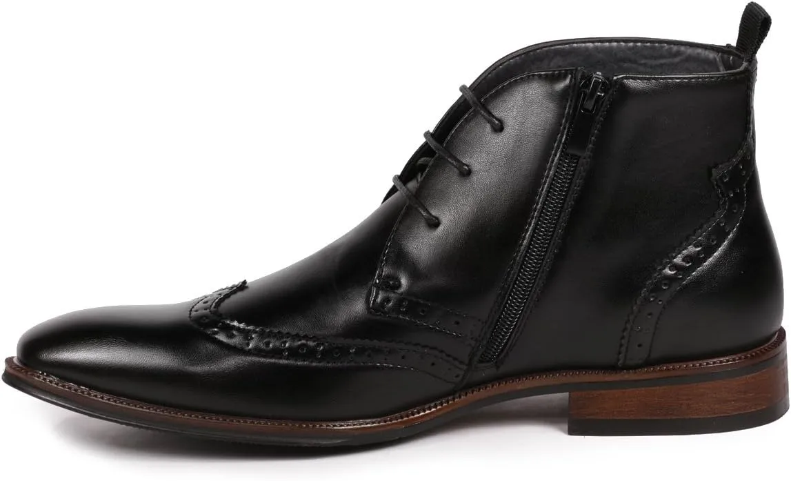Metrocharm MC116 Men's Lace Up Perforated Wing Tip Formal Dress Ankle Boots