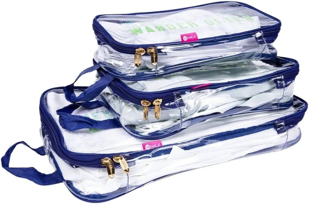 Miamica 3-Piece Packing Cubes, Blue Wander Clear Design – Includes Small, Medium and Large Suitcase Organizers with Durable Design