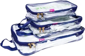 Miamica 3-Piece Packing Cubes, Blue Wander Clear Design – Includes Small, Medium and Large Suitcase Organizers with Durable Design