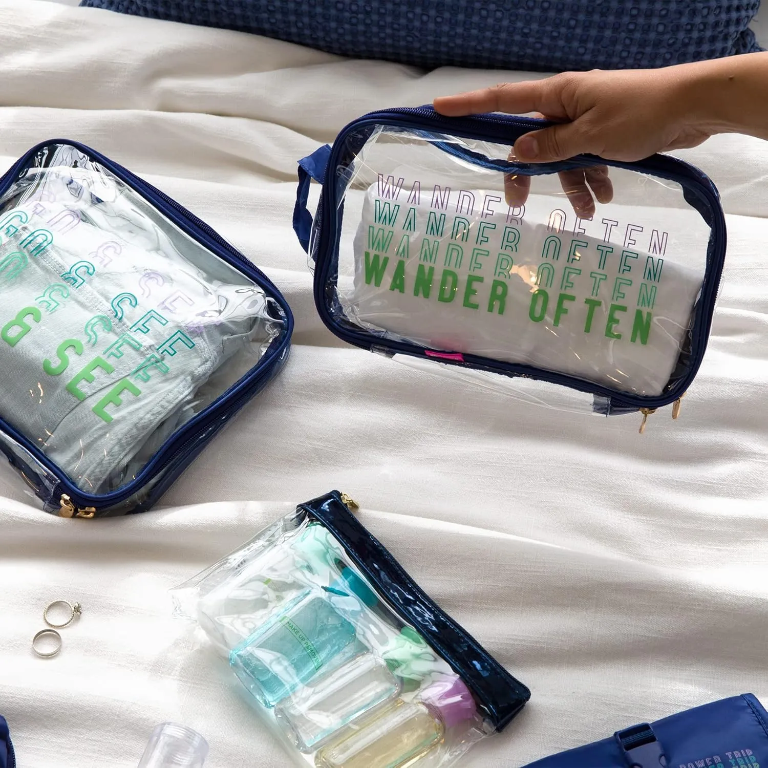Miamica 3-Piece Packing Cubes, Blue Wander Clear Design – Includes Small, Medium and Large Suitcase Organizers with Durable Design