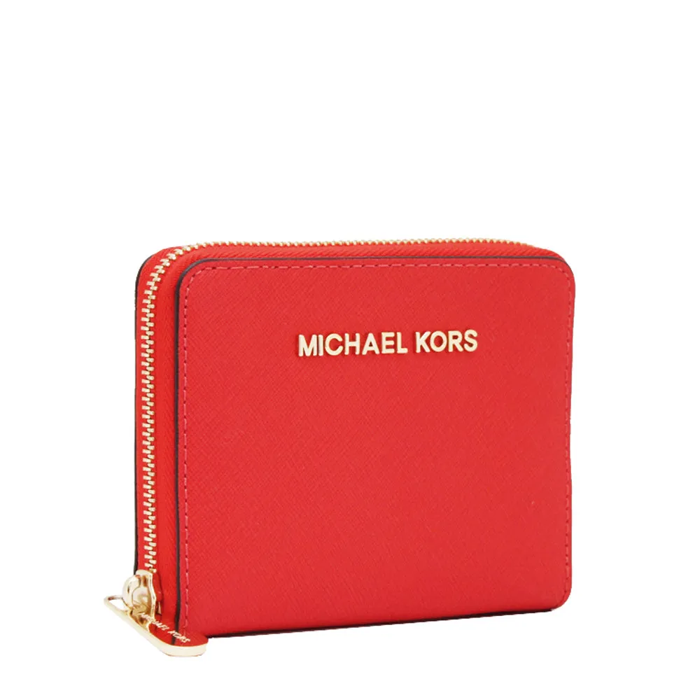 Michael Kors Medium Jet Set Travel Saffiano Leather Zip Around Wallet- Deep Pink