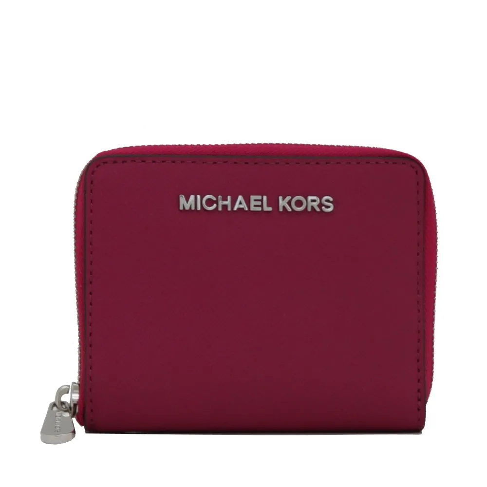 Michael Kors Medium Jet Set Travel Saffiano Leather Zip Around Wallet- Deep Pink