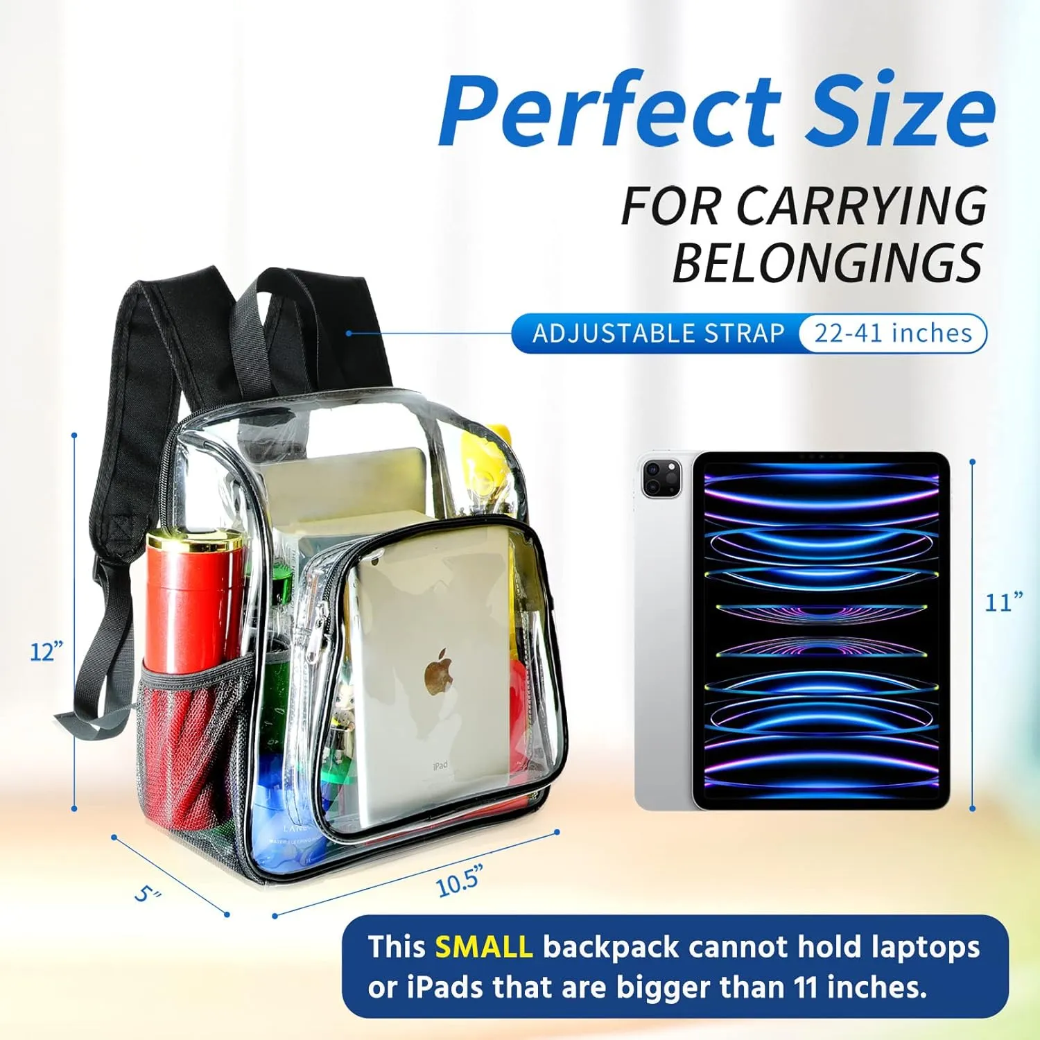 Mildbeer Small Clear Backpack, Stadium Approved 12x12x6 Clear Backpack for Women with 2 Bottle Holders for Festival Concert Travel Sport Games Venues