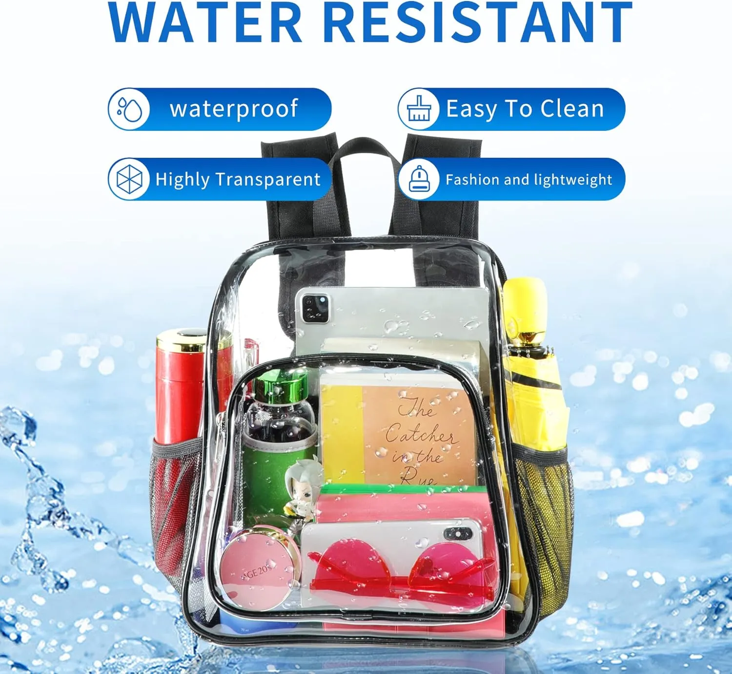 Mildbeer Small Clear Backpack, Stadium Approved 12x12x6 Clear Backpack for Women with 2 Bottle Holders for Festival Concert Travel Sport Games Venues