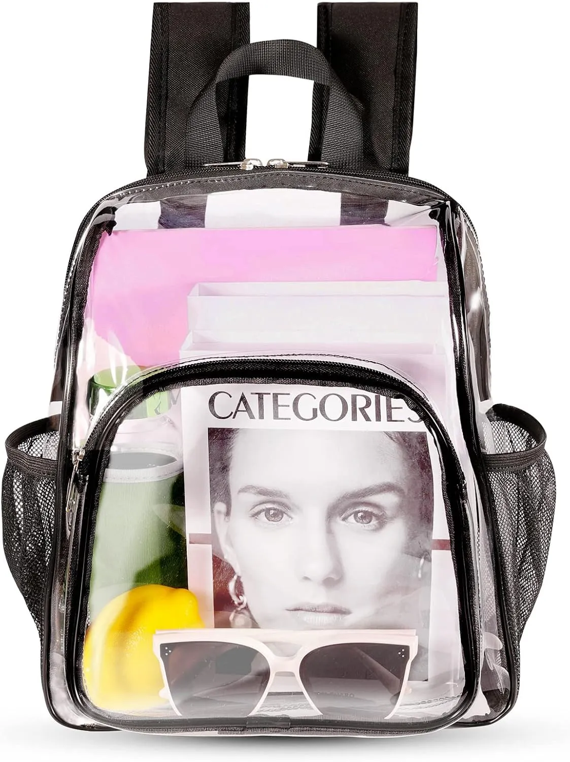 Mildbeer Small Clear Backpack, Stadium Approved 12x12x6 Clear Backpack for Women with 2 Bottle Holders for Festival Concert Travel Sport Games Venues