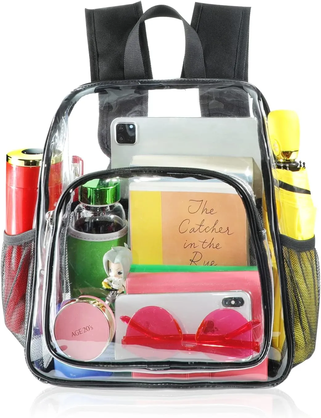 Mildbeer Small Clear Backpack, Stadium Approved 12x12x6 Clear Backpack for Women with 2 Bottle Holders for Festival Concert Travel Sport Games Venues