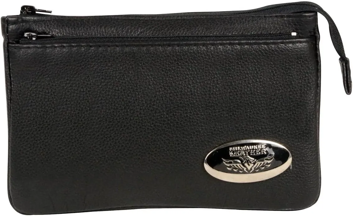Milwaukee Leather MP8820 Women's Black Leather Shoulder Bag with Zipper Closure and Leather Strap