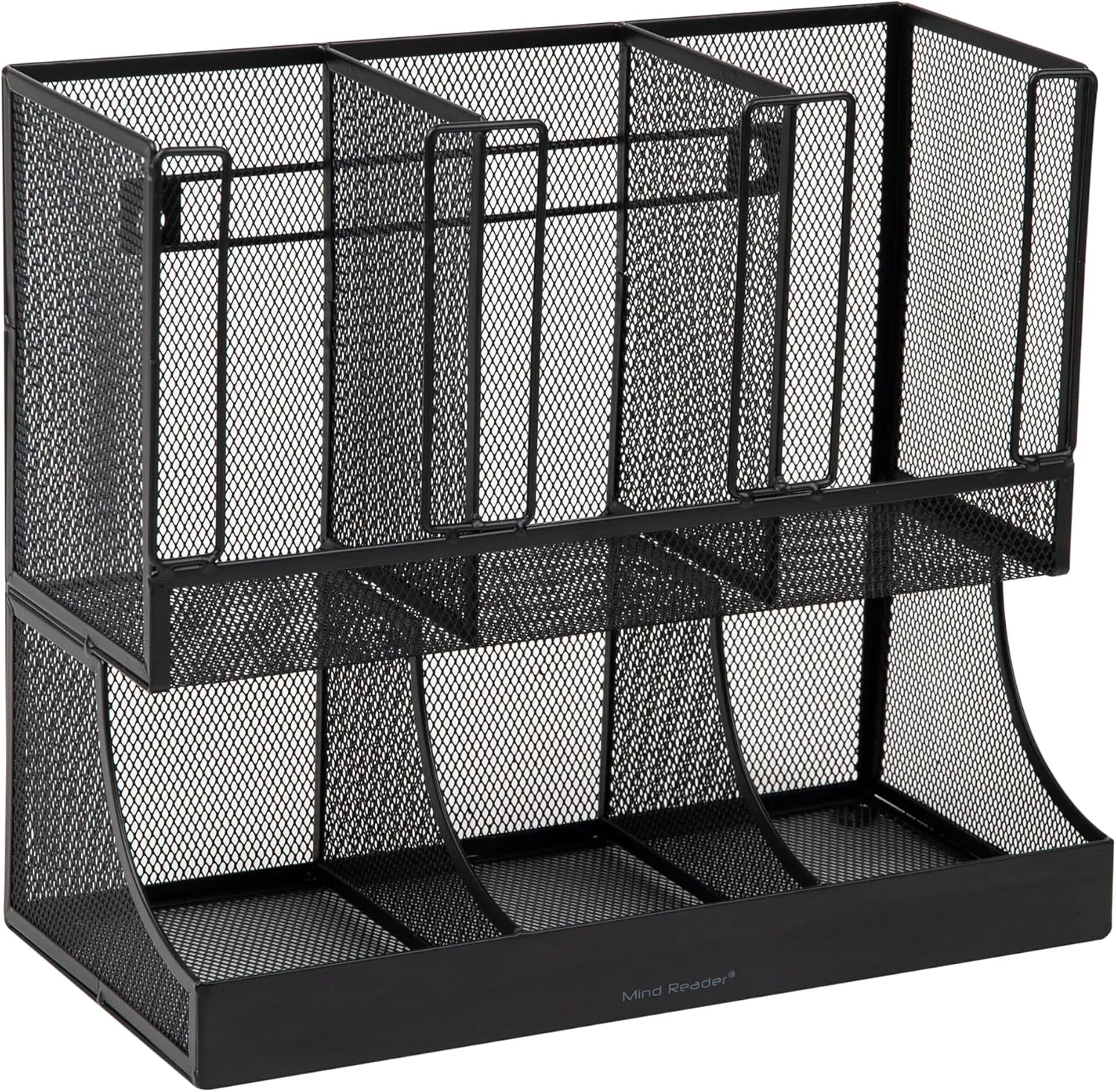 Mind Reader Cup and Condiment Station, Countertop Organizer, Coffee Bar, Kitchen, Metal Mesh, 13"L x 6.45"W x 11.25"H, Black