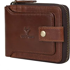 MING CLAN Zipper Wallet Men RFID Blocking Leather Bifold Wallets For Men - Flap ID Window Zip Coin Pocket Mens Zipper Wallets - Big Capacity Credit Card Travel Wallet (Brown)