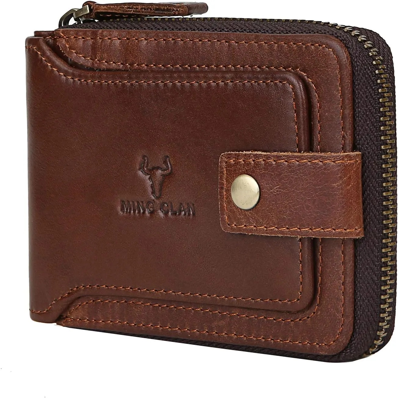 MING CLAN Zipper Wallet Men RFID Blocking Leather Bifold Wallets For Men - Flap ID Window Zip Coin Pocket Mens Zipper Wallets - Big Capacity Credit Card Travel Wallet (Brown)