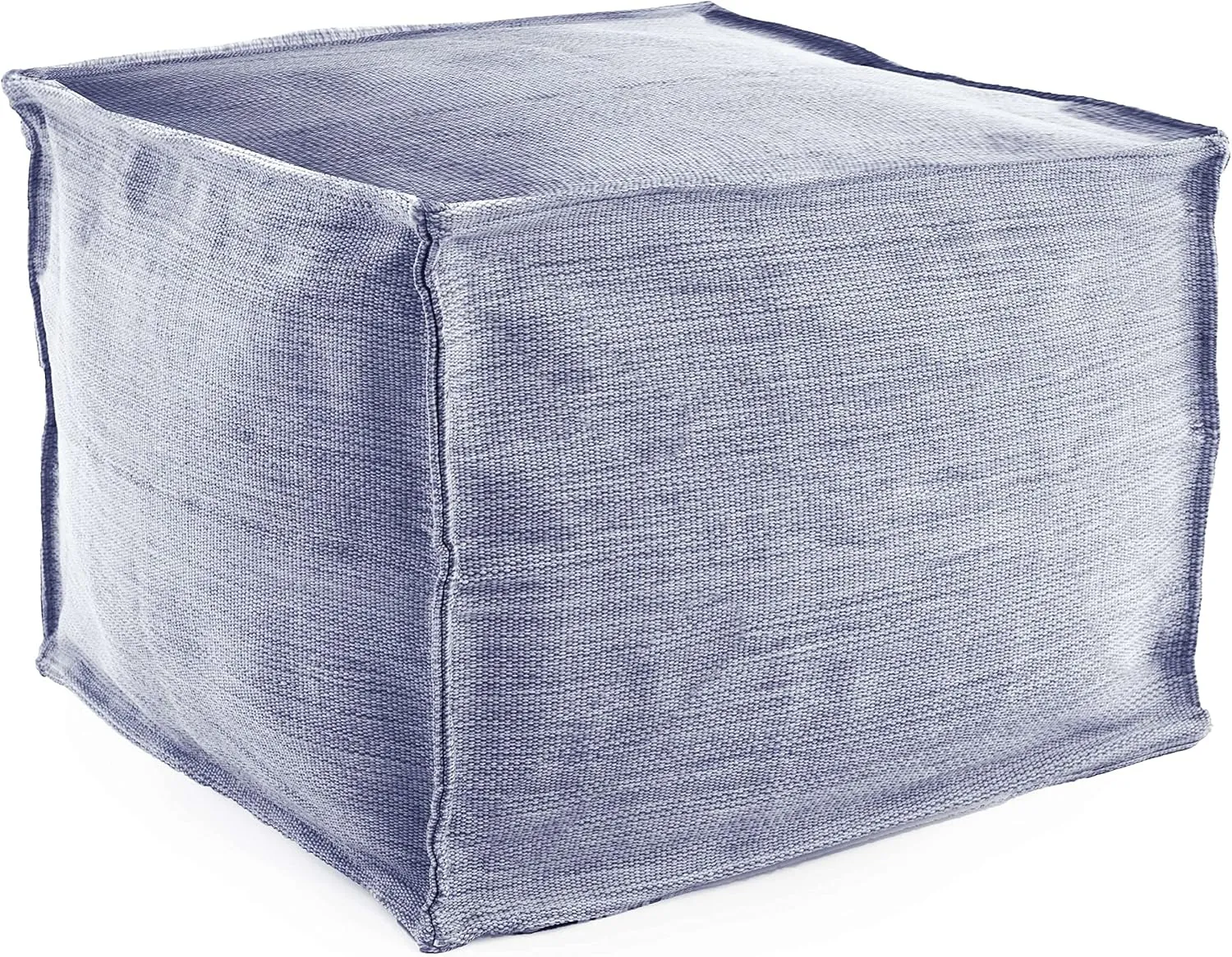 Mingled Denim Indoor/Outdoor Pouf, One Size Feet, Blue Graphic Pattern