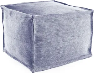 Mingled Denim Indoor/Outdoor Pouf, One Size Feet, Blue Graphic Pattern