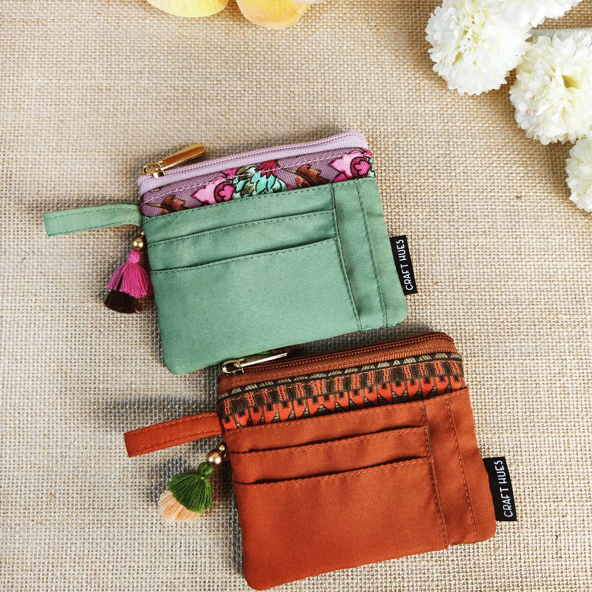Mini Wallet front card Combo- Green & Rust