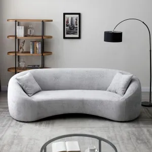 Minimalist Curved Sofa, 3 Seater, Chenille Velvet Fabric Upholstered Sofa, Tight Curved Back Velvet Cloud Couch for Living Room Apartment Office (Light Gray Chenille)