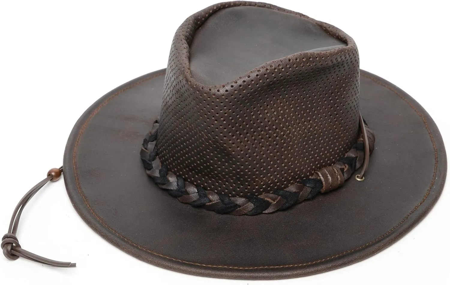 Minnetonka Fold-Up Outback Hat -Leather Brim Hat Made with Genuine Leather, Adjustable Chin Strap, and Fold-Up Design